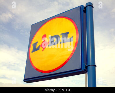 LIDL supermarket sign close up lidl symbol logo Stock Photo