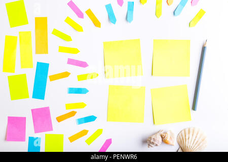 Blank sticky notes with different colors and shapes. Stock Photo