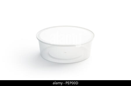 Blank white round disposable container mockup isolated, 3d rendering. Empty bento box mock up. Clear lunch box template. Fast food take away tray. Meal plastic to go case. Stock Photo