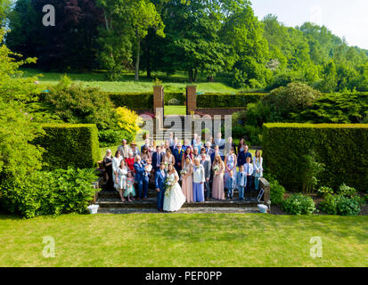 Aerial shot of wedding guests, at Swarling Manor, Petham, Kent Stock Photo