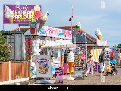 Pinky' Ice Cream Parlour on promenade, Lowestoft Beach, Lowestoft, Suffolk, England, United Kingdom Stock Photo