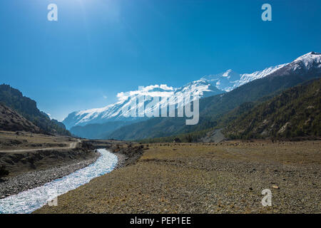 Beautiful mountain landscape with Bagmati river on a Sunny day, Nepal. Stock Photo