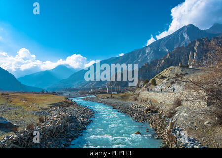 Beautiful mountain landscape with Bagmati river on a Sunny day, Nepal. Stock Photo