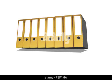 Eight yellow file folders in 3D with copy space in a row Stock Photo