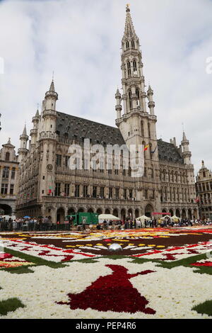 (180816) -- BRUSSELS, Aug. 16, 2018 (Xinhua) -- Photo taken on Aug. 16, 2018 shows the Flower Carpet at the Grand Place in Brussels, Belgium. (Xinhua/Wang Xiaojun) (qxy) Stock Photo