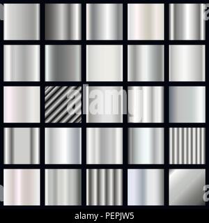 Set of silver gradients. Metallic squares collection. Silver gradient collection for fashion design. Vector EPS10. Stock Vector