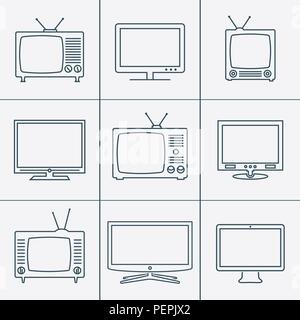 TV icons set. Linear vector icons. TV isolated pictograms. Stock Vector
