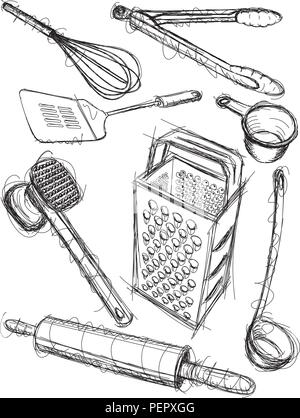 Kitchen utensil sketches Sketchy, hand drawn kitchen utensils Stock Vector
