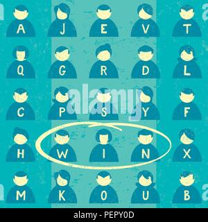 Finding a Winning Team. Icons of business people in a word search format with a group of success people circled. Stock Vector