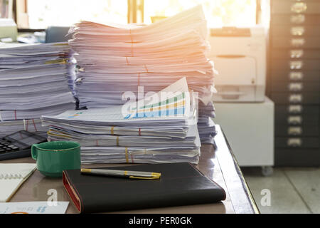 Close up of business documents stack on desk , report papers stack Stock Photo