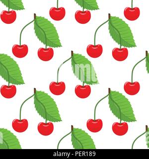 Cute cherry seamless pattern with flat and solid color style. Good for textile, wrapping, wallpapers, etc. Vector illustration with white background. Stock Vector