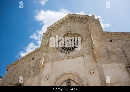 Detail of the  Cathedral di Maria Santissima della Bruna, Matera, Basilicata, Italia. Main facade of italian church. Stock Photo