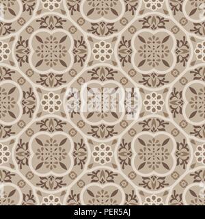 Floor tiles ornament brown vector pattern print. Neutral colors geometric hexagonal seamless backdrop. Stock Vector