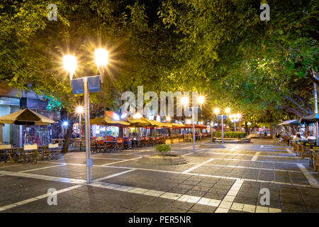 Paseo Sarmiento pedestrian street at night - Mendoza, Argentina Stock Photo