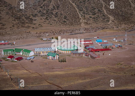 Aerial view of Los Penitentes Ski Resort village in the Summer at Cordillera de Los Andes - Mendoza Province, Argentina Stock Photo