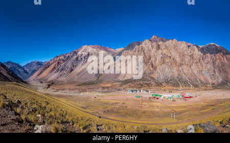 Aerial view of Los Penitentes Ski Resort village in the Summer at Cordillera de Los Andes - Mendoza Province, Argentina Stock Photo