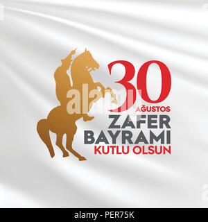 30 August Zafer Bayrami Victory Day Turkey. (TR: 30 Agustos Zafer Bayrami Kutlu Olsun) Red Flag Background. Billboard wishes card design. Stock Vector