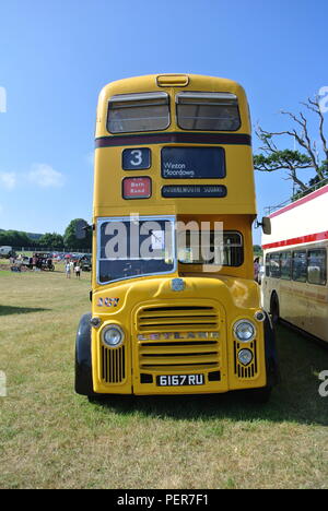 a 1963 Leyland Weymann Titan PD3 bus parked up on display at Torbay Steam Fair, Devon, England. Stock Photo