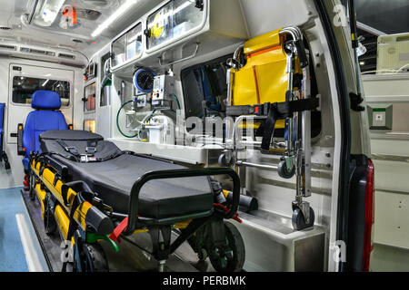 Emergency equipment and devices, Ambulance interior details Stock Photo ...