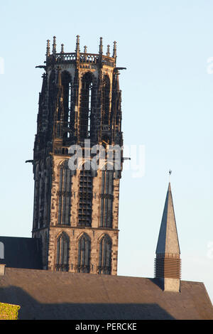 Salvatorkirche with town hall tower, Duisburg, Ruhr area, North Rhine-Westphalia, Germany, Europe  I Salvatorkirche mit Rathausturm,  Duisburg, Ruhrge Stock Photo