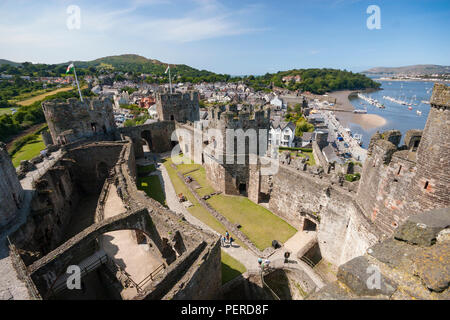 Aerial view inside Conwy Castle in Wales, Great Britain Stock Photo