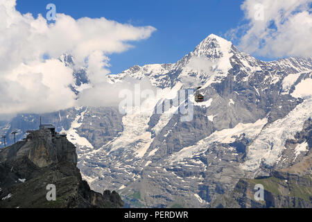 Schilthorn cable car with Birg station and Monch Mountain in Swiss Alps, Murren area Stock Photo