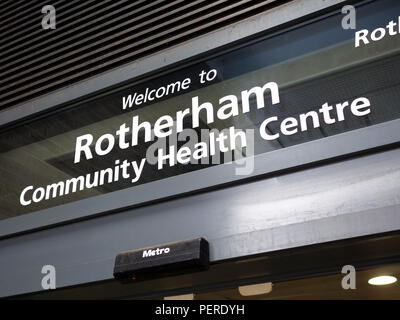 Welcome to door sign at Rotherham Community Health Centre, Doctors Surgery at Rotherham South Yorkshire, England Stock Photo