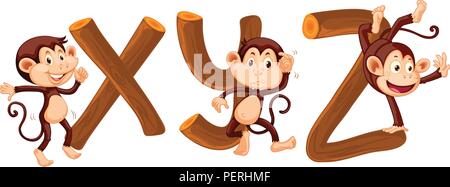 Monkey and wood alphabet illustration Stock Vector