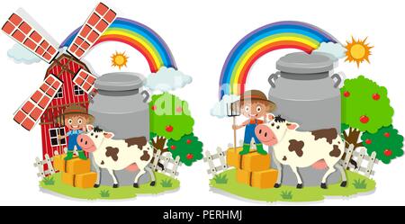 A set of milk farm illustration Stock Vector