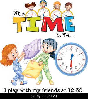 Children clock and time  illustration Stock Vector