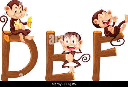 Monkeys on english alphabet illustration Stock Vector
