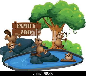 Beaver at the zoo illustration Stock Vector