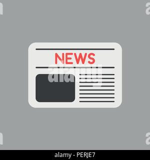 Flat vector icon concept of newspaper on grey background. Stock Vector