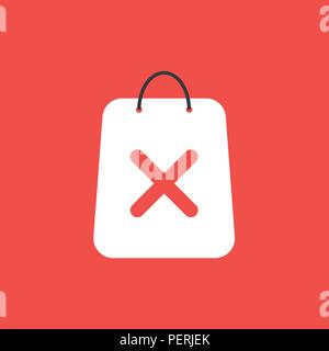 Flat vector icon concept of shopping bag with x mark on red background. Stock Vector