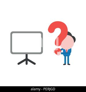 Vector illustration businessman character with blank presentation chart and holding question mark. Stock Vector