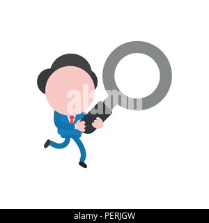 Vector illustration businessman character running and holding magnifying glass. Stock Vector