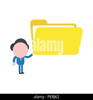 Vector illustration businessman character holding open file folder. Stock Vector