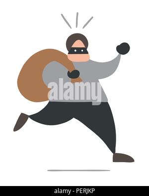 Vector illustration cartoon thief man with face masked running and carrying sack. Stock Vector