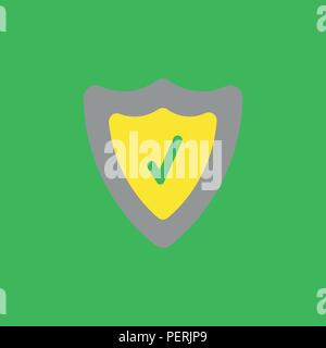 Flat vector icon concept of guard shield with check mark on green background. Stock Vector