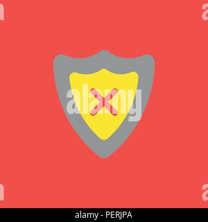 Flat vector icon concept of guard shield with x mark on red background. Stock Vector