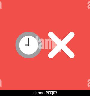 Flat vector icon concept of clock with x mark on red background. Stock Vector