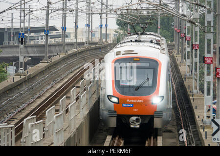 Mumbai metro train at Asalpha, Mumbai, India Stock Photo