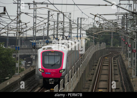 Mumbai metro train at Asalpha, Mumbai, India Stock Photo