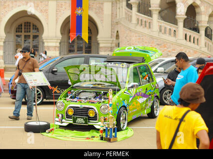 Funny green car on autoshow in Kuala Lumpur Stock Photo