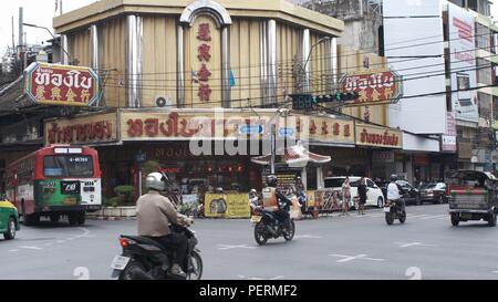 Chinatown Bangkok Shopping District Gold Shop Yaowarat Road Traffic Day Time  August 2018 Real Life Chinese Merchants Documentary Stock Photo