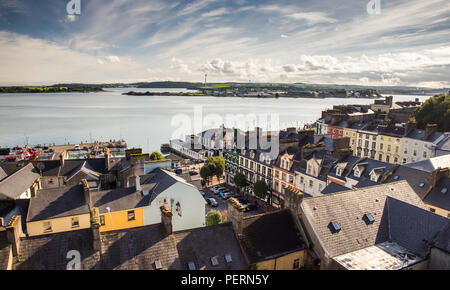 Terraced streets of colourful houses in the small tourist city of Cobh on the shores of Cork Harbour on the south coast of Ireland. Stock Photo