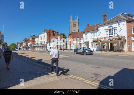 The busy town of Tenterden in Kent, the High Street with quaint shops and busy with shoppers, Kent, UK Stock Photo