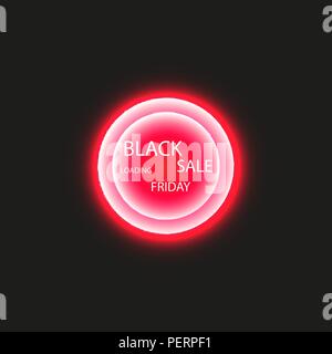 Black Friday sale poster or banner. Glowing colorful circle with red light effect on black abstract background. Design template for shopping Stock Vector
