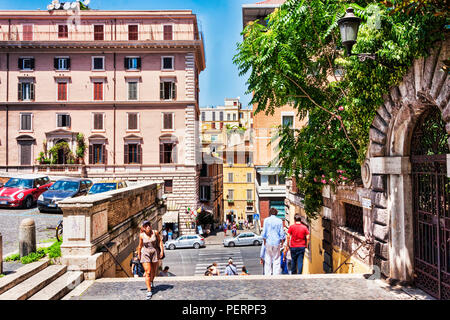 Rome,Italy - July 19, 2018:Street view from Saint Francis of Paola s street, on the Borgias stairway, looking towards Cavour street with tourists Stock Photo