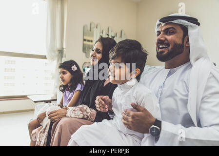 Arabic happy family lifestyle moments at home Stock Photo